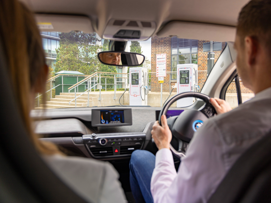 Couple in electric car